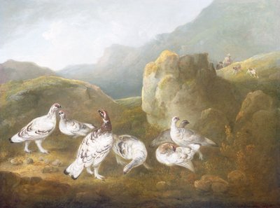 Ptarmigan in a Mountainous Landscape with Sportsmen and Dogs Beyond by Philip Reinagle